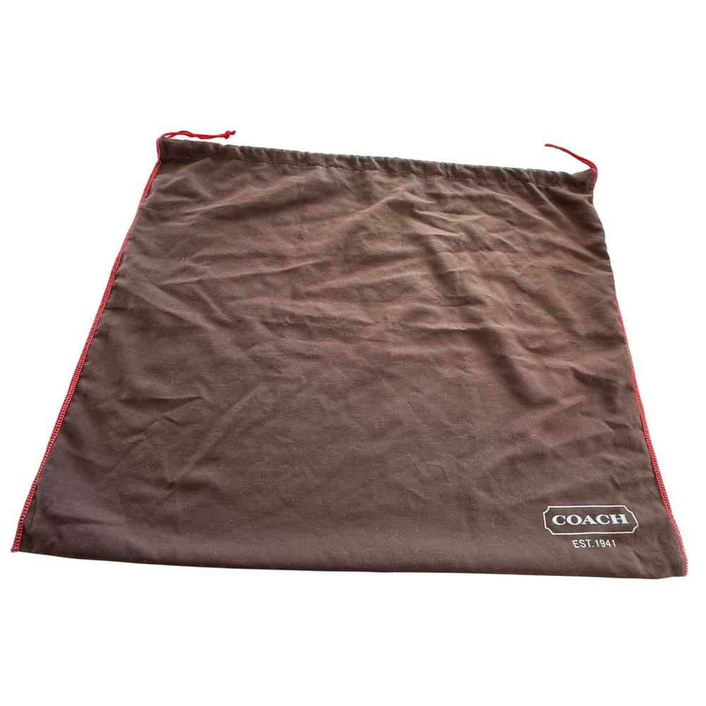 Coach Brown Large Cotton Dust Bag Red Drawstring Logo Storage Accessory Travel